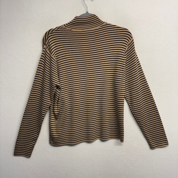 Talbots silk blend striped turtleneck sweater tan black M - Picture 2 of 8